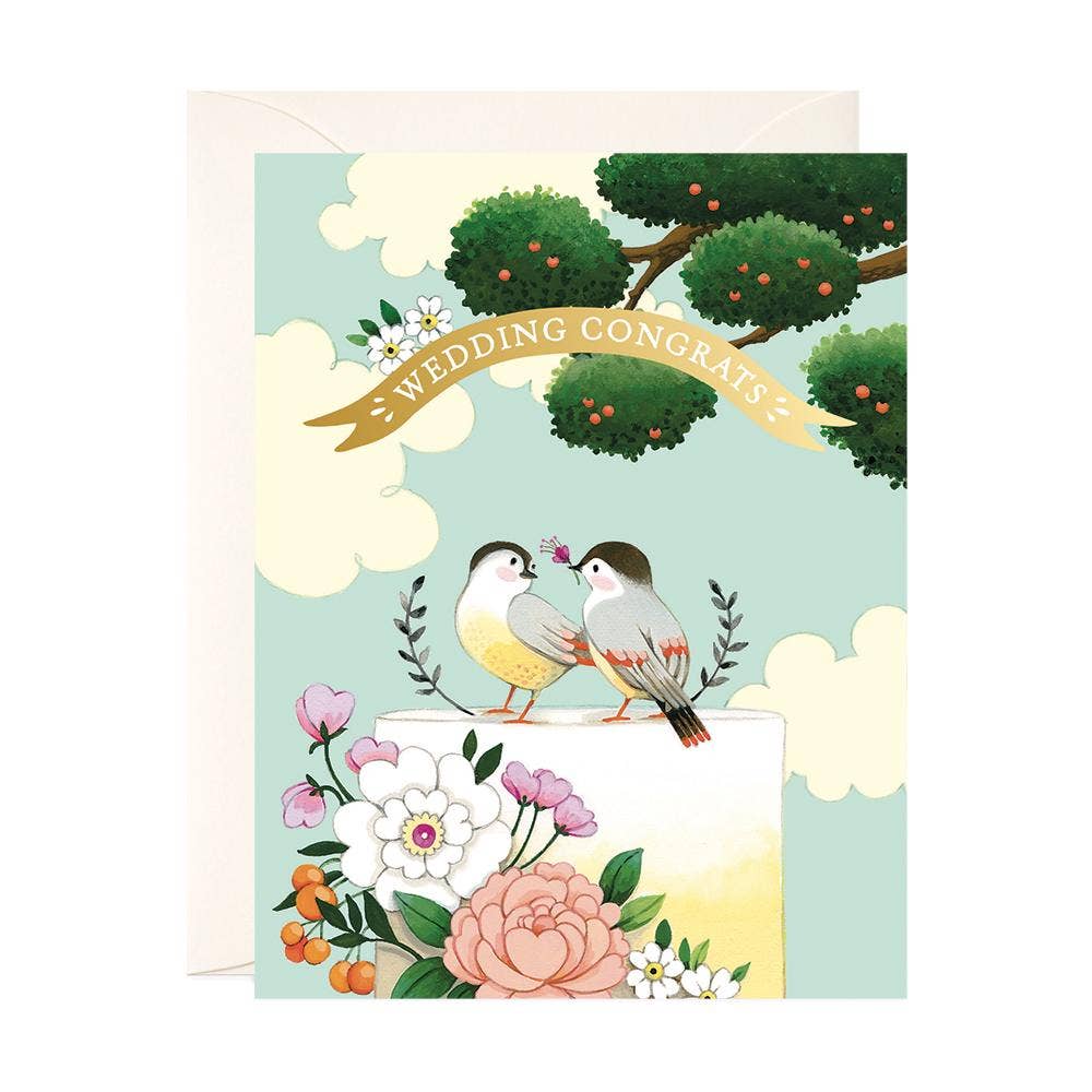 JooJoo Paper - Birds on Cake Wedding Card - Green Ash Decor