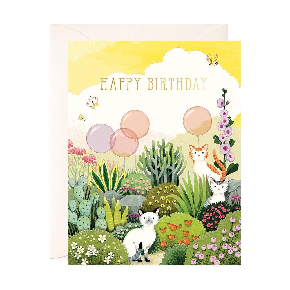 JooJoo Paper - Cats in Garden Birthday Card - Green Ash Decor