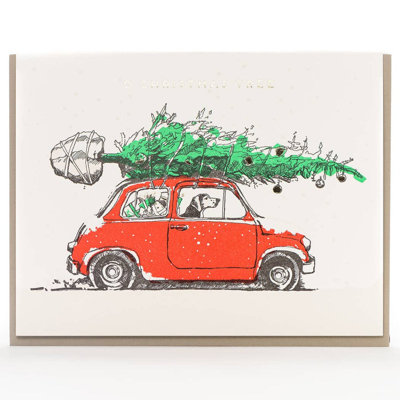 Porchlight Press Letterpress - O Christmas Tree Dog Card Box of 6 - Green Ash Decor