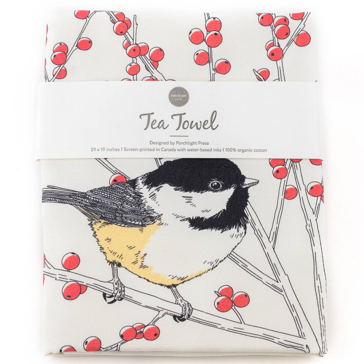 Porchlight Press Letterpress - Tea Towel_ Bird Series_ Chickadee - Green Ash Decor