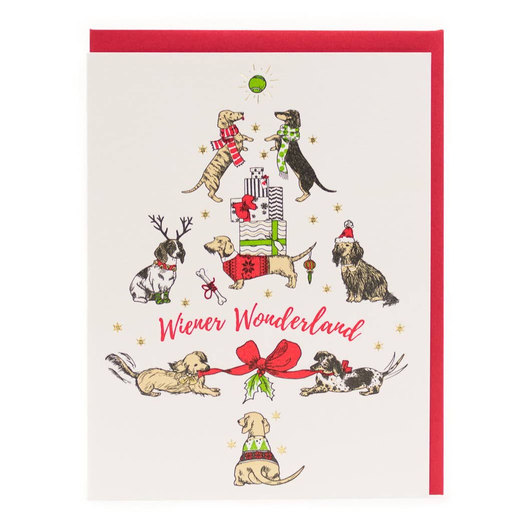 Porchlight Press Letterpress - Wiener Wonderland Card Box of 6 - Green Ash Decor