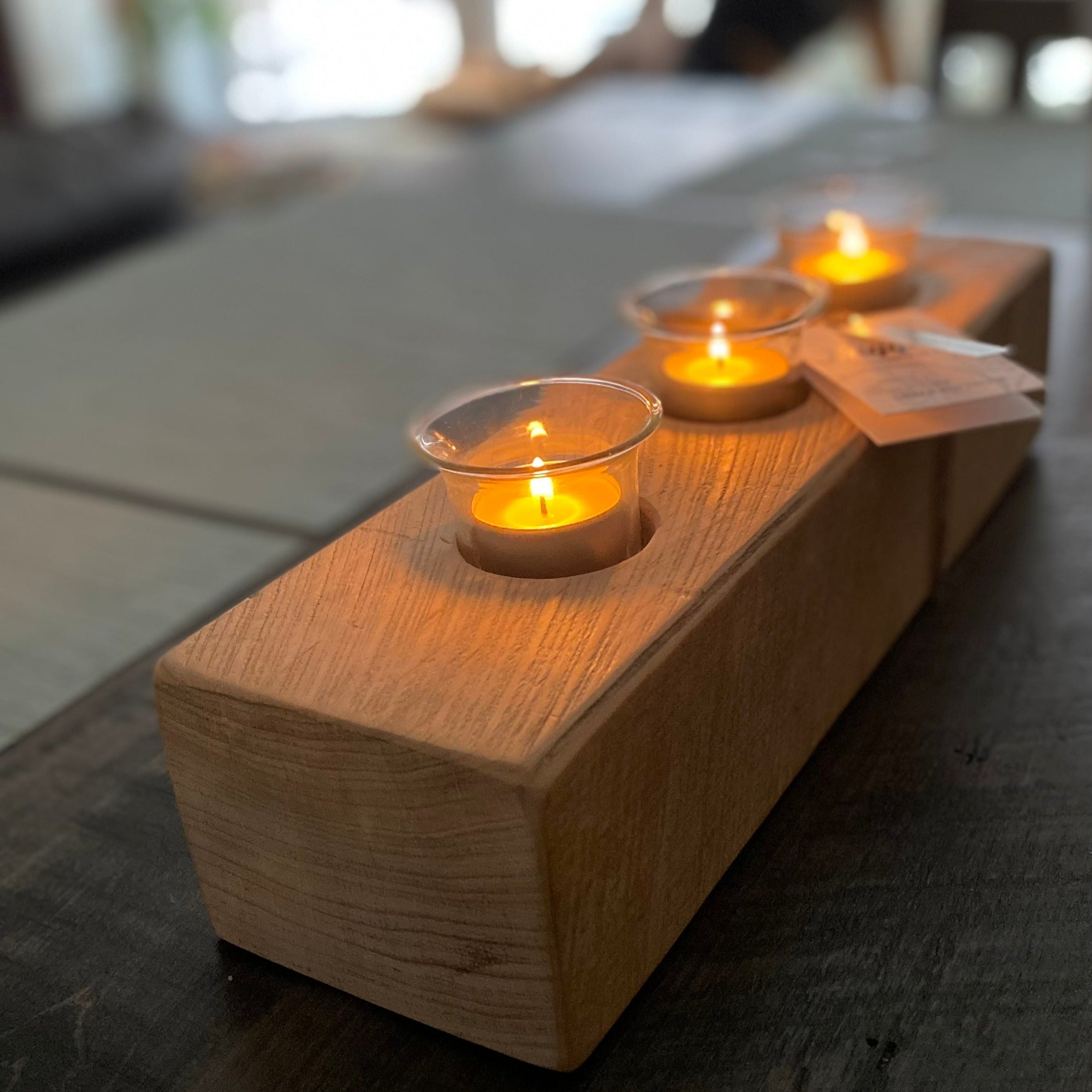 Tea Light Table Centerpiece Sustainable + Reclaimed Wood – Green