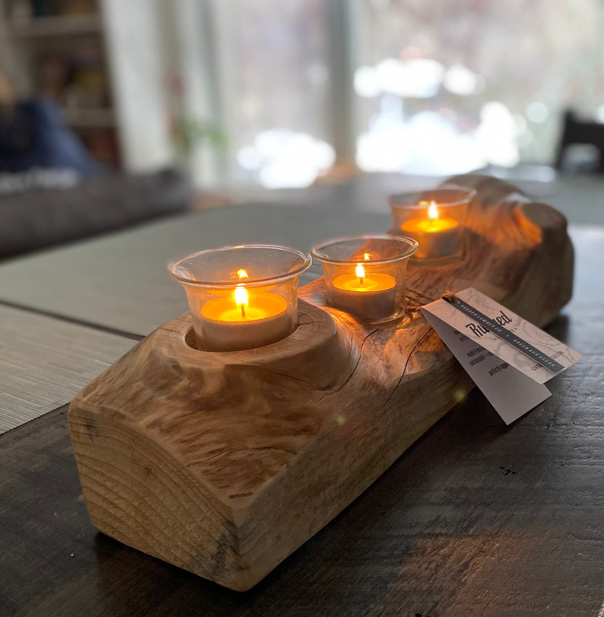 Tea Light Table Centerpiece made with Locally Sourced Sustainable + Reclaimed Wood - Green Ash Decor