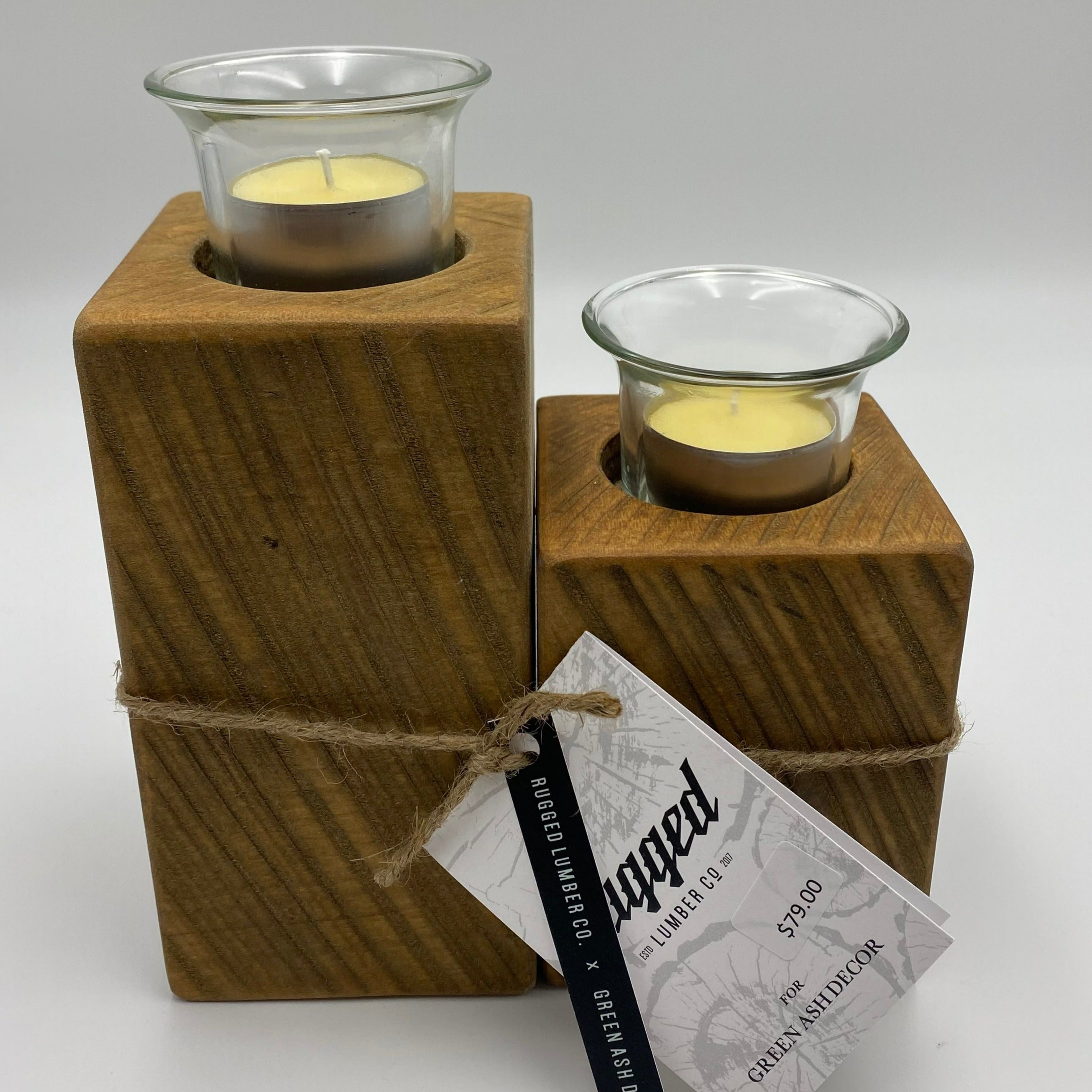 Tea Light Table Centerpiece Sustainable + Reclaimed Wood – Green