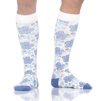 VIM & VIGR - 15-20 mmHg Cotton Compression Socks: Forget-Me-Nots: Medium/Large / Cream & Periwinkle - Green Ash Decor