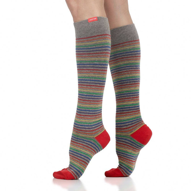 VIM & VIGR - 15-20 mmHg Cotton Compression Socks: Pinstripe - Green Ash Decor