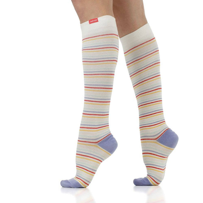 VIM & VIGR - 15-20 mmHg Cotton Compression Socks: Pinstripe-Summer Sorbet M/L - Green Ash Decor
