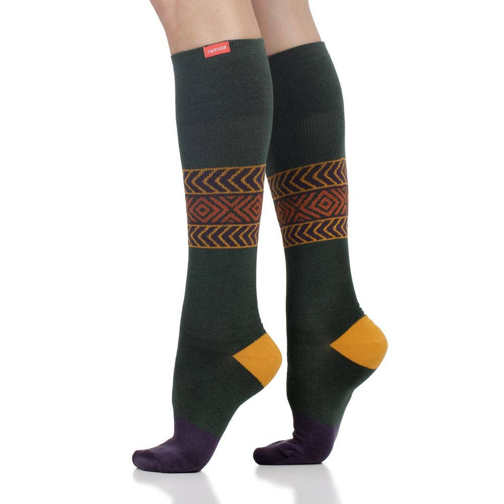 VIM & VIGR - 15-20 mmHg Merino Wool Compression Socks: Carlton Stripe - Green Ash Decor